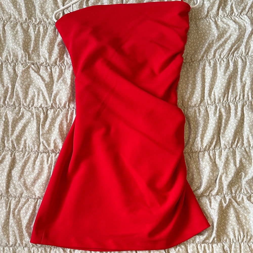 Zara Vibrant Red Strapless Dress